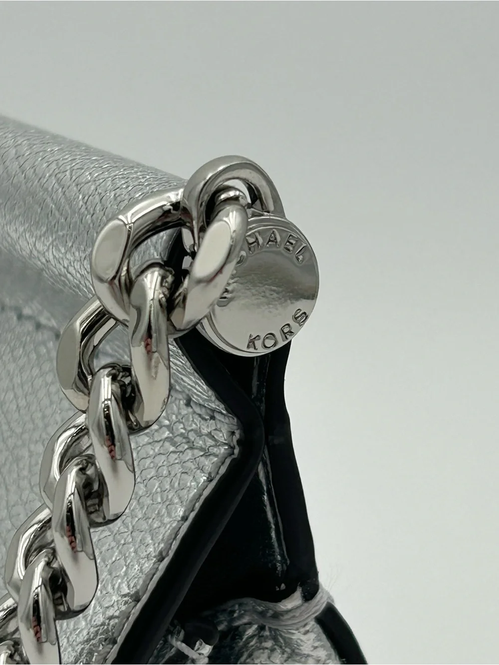 Michael Kors Carmine Silver Metallic Pebbled Leather Pochette